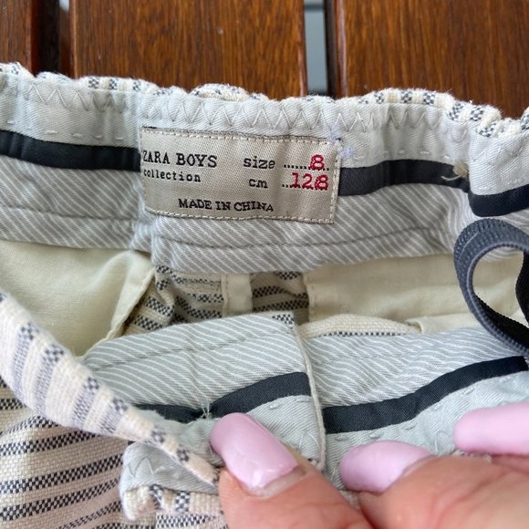 🎀 3 for $25 Zara Boy's Collection Linen Blend Blue Striped Shorts in Size 8 EUC - Picture 3 of 11